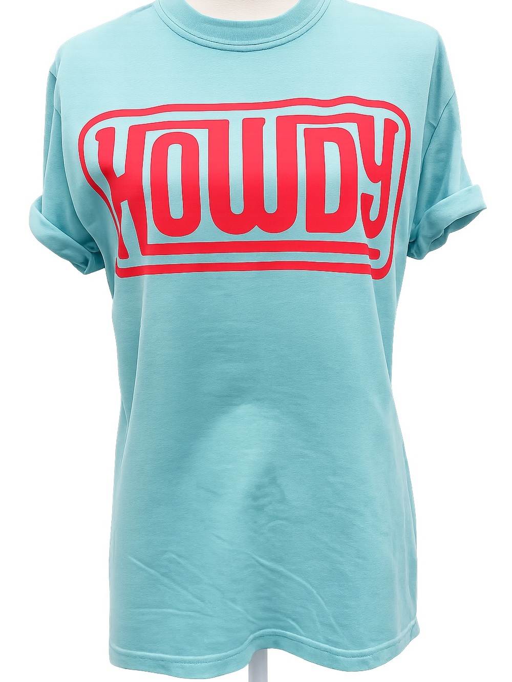 Comfort Colors HOWDY Graphic Tee in Light Aqua with Red Print